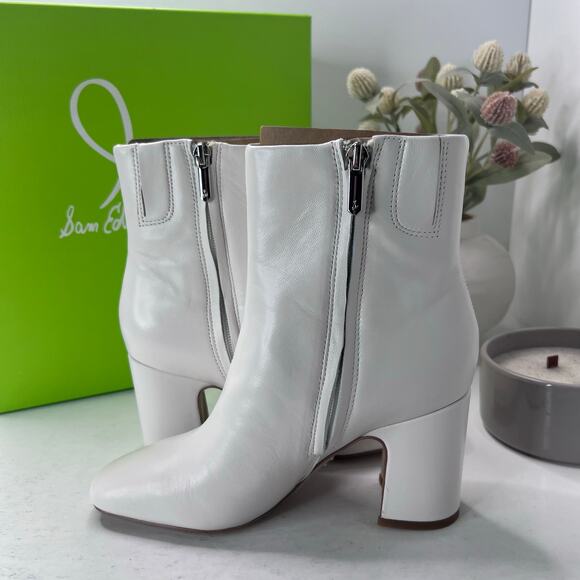 Sam Edelman Fawn Leather Chunky Heel Boots White Women's 5.5M NWB - Picture 5 of 11
